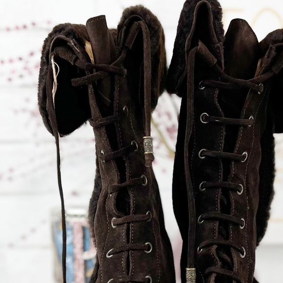 Via Spiga Brown Suede Lace Up Wedge Boots Size 7 1/2 - Picture 5 of 10